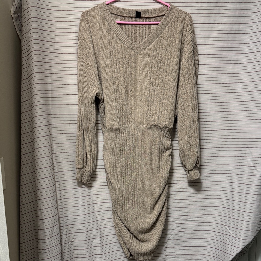 Cozy Taupe Knit Long Sleeve Dress